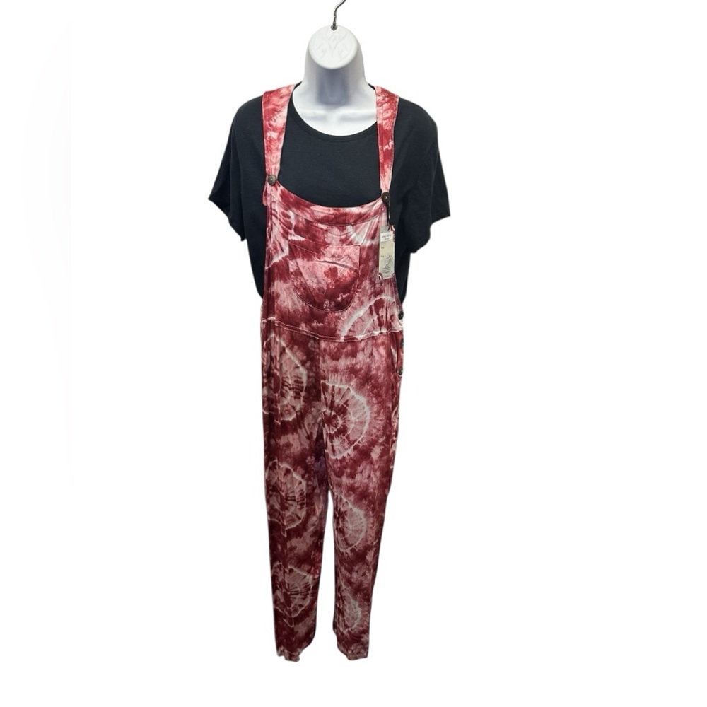 Sacred Threads Tie-Dye Burgundy Overalls Jumpsuit